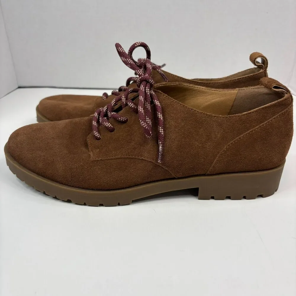 Crown Vintage Lowell Suede Oxfords Teddy Brown Lug Sole Ankle Booties Size 8.5